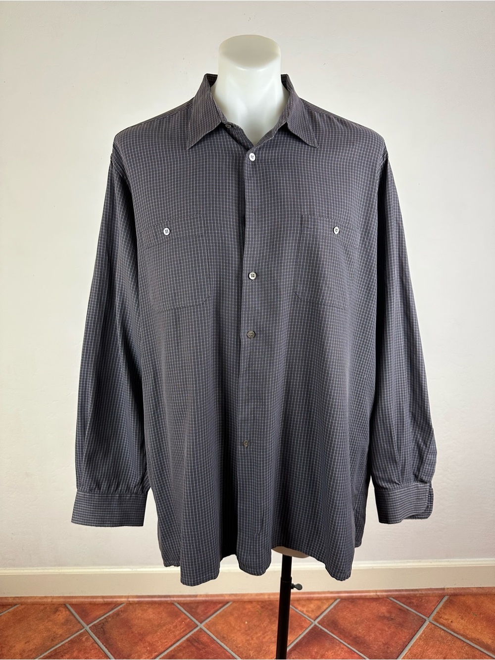 Vintage Sulka Men’s Button-Up Shirt in Charcoal Check